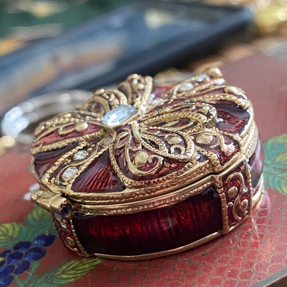 Small Monet Dark Red Enamel Trinket Box 1.5” across
